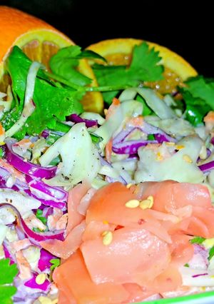 A picture of Mike's Asian Orange Ginger Slaw.