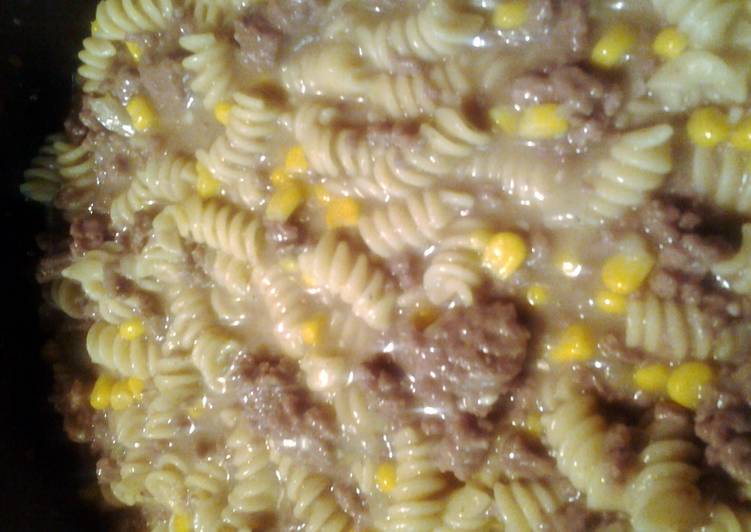 hamburger, corn, pasta