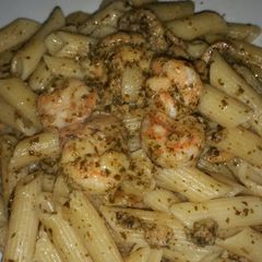 A picture of Penne with Shrimp in Pesto Sauce..