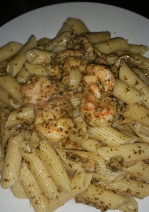 A picture of Penne with Shrimp in Pesto Sauce..
