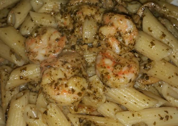 Recipe of Perfect Penne with Shrimp in Pesto Sauce.