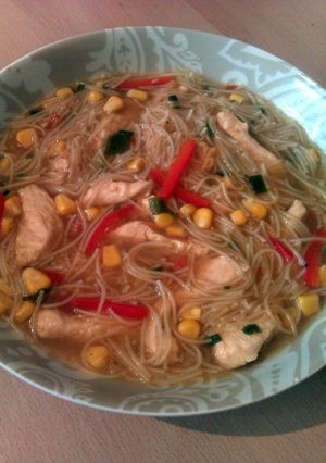 A picture of Vickys Flu-Busting Chicken Noodle Soup, GF DF EF SF NF.