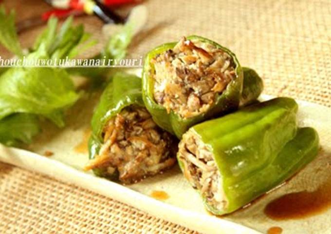 Steps to Make Perfect Green Bell Peppers Stuffed with Maitake Mushrooms