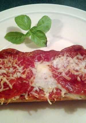 A picture of Garlic loaf pepperoni pizza.