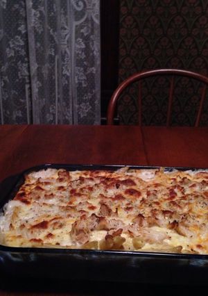 A picture of Easy Creamy Chicken Ziti Bake.