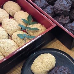A picture of Ohagi with Adzuki Beans and Kinako Powder.