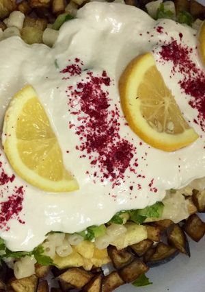 صورة لوصفة سلطه الباذنجان مع المكرونة
