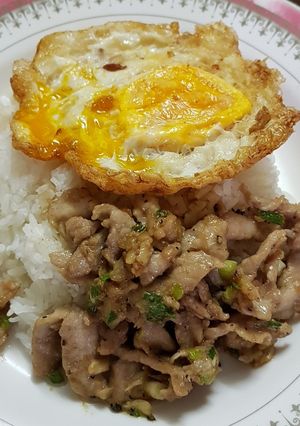 รูปของ หมูทอดกระเทียมพริกไทย+ไข่ดาว