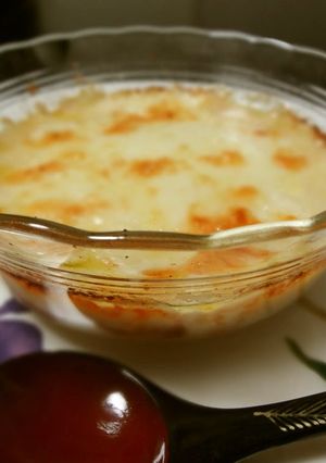 A picture of Japanese Leek Gratin with Sake Lees and Tofu White Sauce.