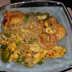 A picture of Shrimp, Egg and Pea fried rice.