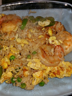 A picture of Shrimp, Egg and Pea fried rice.