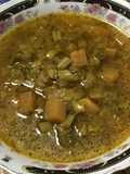 Soupe de poireaux, navets jaunes et chou cima