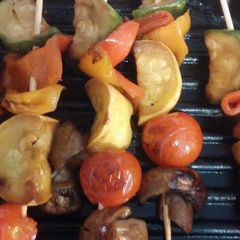 A picture of Grilled teriyaki vegtable skewers.