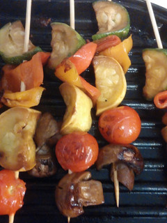 A picture of Grilled teriyaki vegtable skewers.