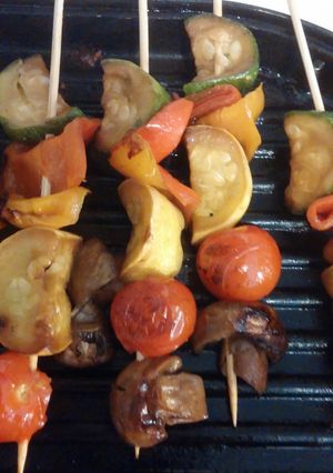 A picture of Grilled teriyaki vegtable skewers.