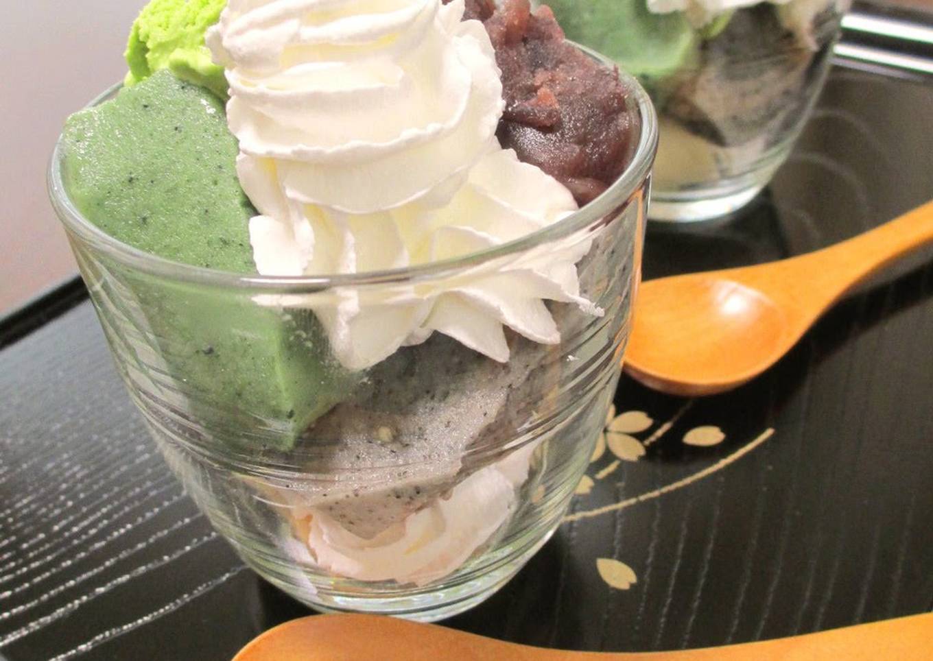 A Japanese Confection: Namafu Parfait with An-mitsu and Oshiruko