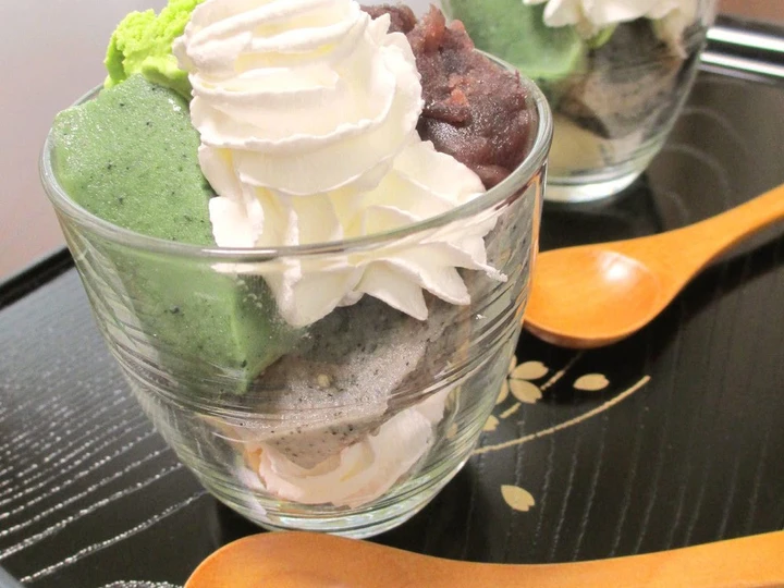 Recipe A Japanese Confection: Namafu Parfait with An-mitsu and Oshiruko which Delicious