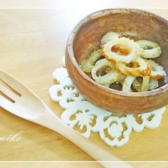 A picture of Chikuwa with Japanese Mustard and Soy Sauce.
