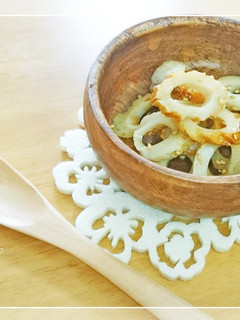 A picture of Chikuwa with Japanese Mustard and Soy Sauce.