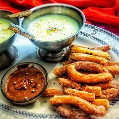 Mexican dessert Churros with Arroz con Leche A picture of Mexican dessert Churros with Arroz con Leche.
