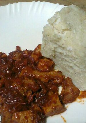 A picture of Pork With Ugali.