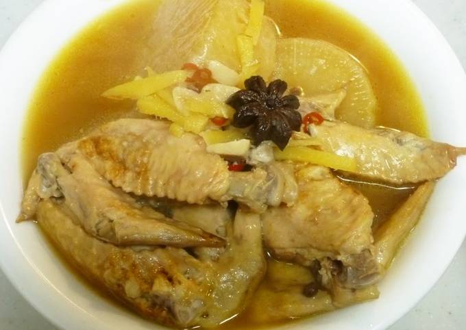 Easiest Way to Make Favorite Chinese-Style Simmered Chicken Wings and Daikon Radish with Star Anise In a Pressure Cooker