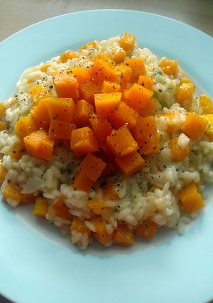 A picture of Vickys Roasted Squash Risotto, GF DF EF SF NF.
