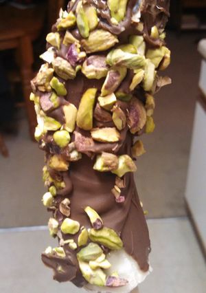 A picture of Chocolate Pistachio Covered Frozen Banana.