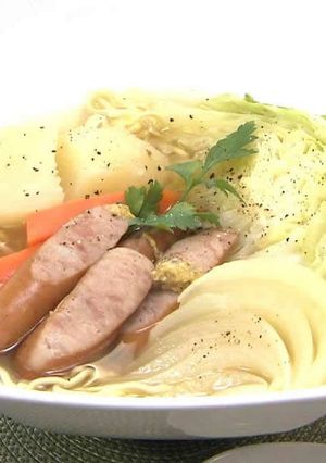 A picture of Sausage and Vegetable Pot-Au-Feu-Style Ramen.