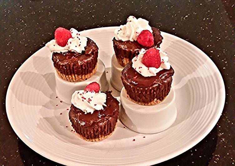 Chocolate Individual Cheesecakes with a Salted Chocolate Caramel Glaze