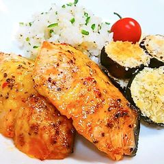Oven-Baked Salmon with Sweet Chili Mayo Sauce A picture of Oven-Baked Salmon with Sweet Chili Mayo Sauce.