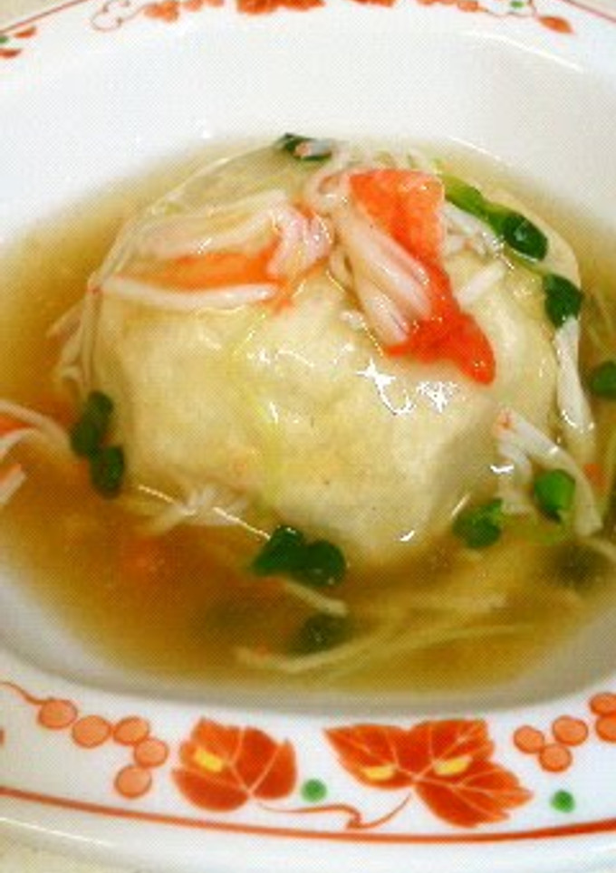 A picture of Taro Root Dumpling with Imitation Crab Meat Sauce.