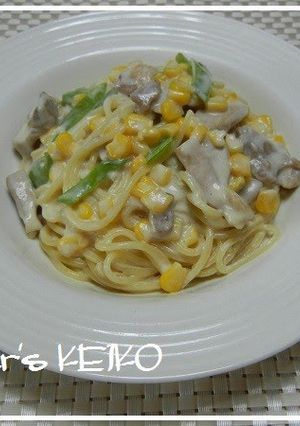 A picture of Chicken and Corn Cream Spaghetti.