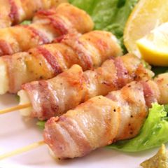 A picture of Crispy Skewered Pork Wraps with Edamame and Cheese.