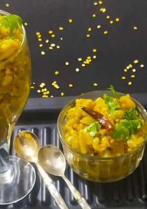 A picture of Lauer Ghonto moongdal diye/ Bottle gourd curry with moong Lentil.