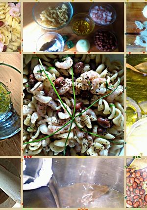 A picture of sig's Pasta with Borlotti Beans, Prawns and Rosemary Oil.