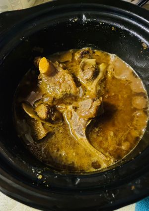 A picture of Mutton curry (in slow cooker).