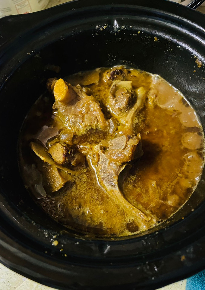 A picture of Mutton curry (in slow cooker).