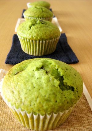 A picture of Matcha and Sweetened Black Bean Muffins.