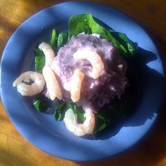 A picture of Sig's Purple Potato and Prawn Puree.
