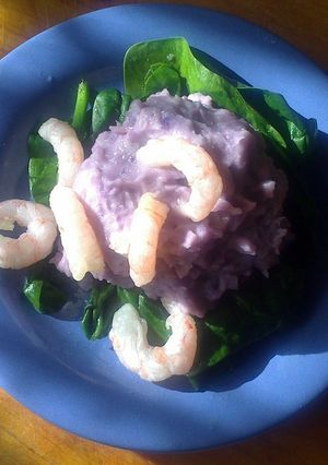A picture of Sig's Purple Potato and Prawn Puree.