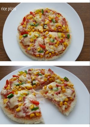 Hình của món Pizza cơm nguội làm từ chảo.