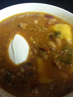 A picture of crock pot enchilada chili.