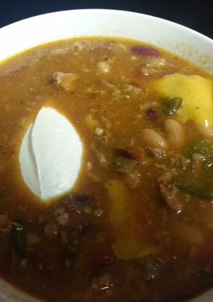A picture of crock pot enchilada chili.