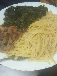 A picture of Spaghetti, beef and Veges.