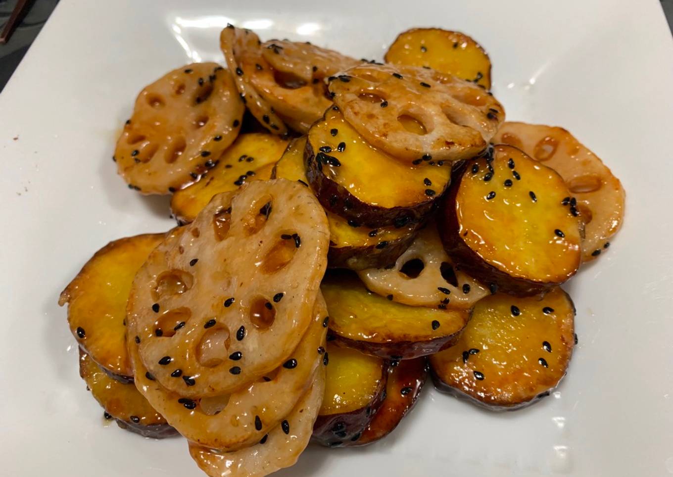 Spicy sweet potato and lotus salad