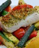 Zesty lemon pepper baked Cod and roasted vegetables
