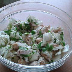 A picture of Tory's diet Cabbage with chicken.