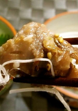 A picture of Chicken Gizzards Panfried with Leek-Salt Sauce.