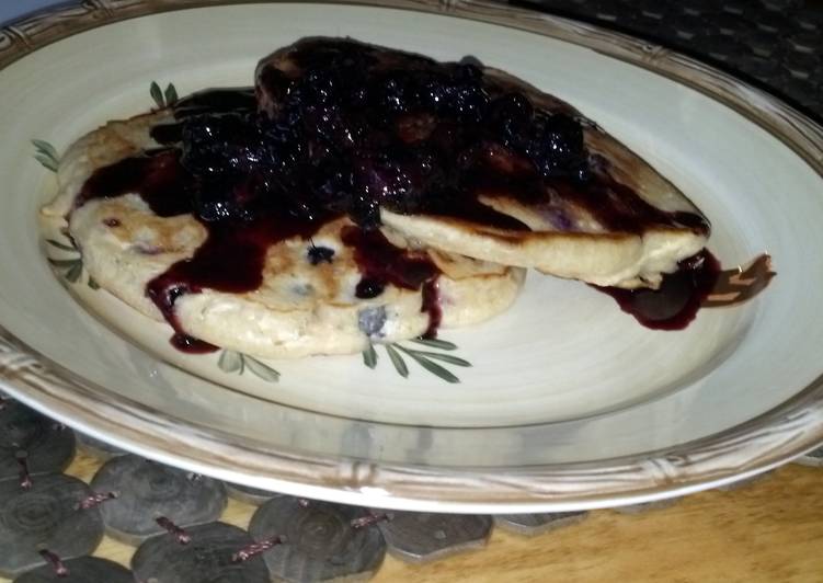 Blueberry pancakes with blueberry molasses syrup